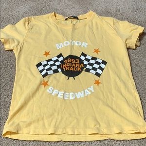 brandy melville yellow racing graphic top
